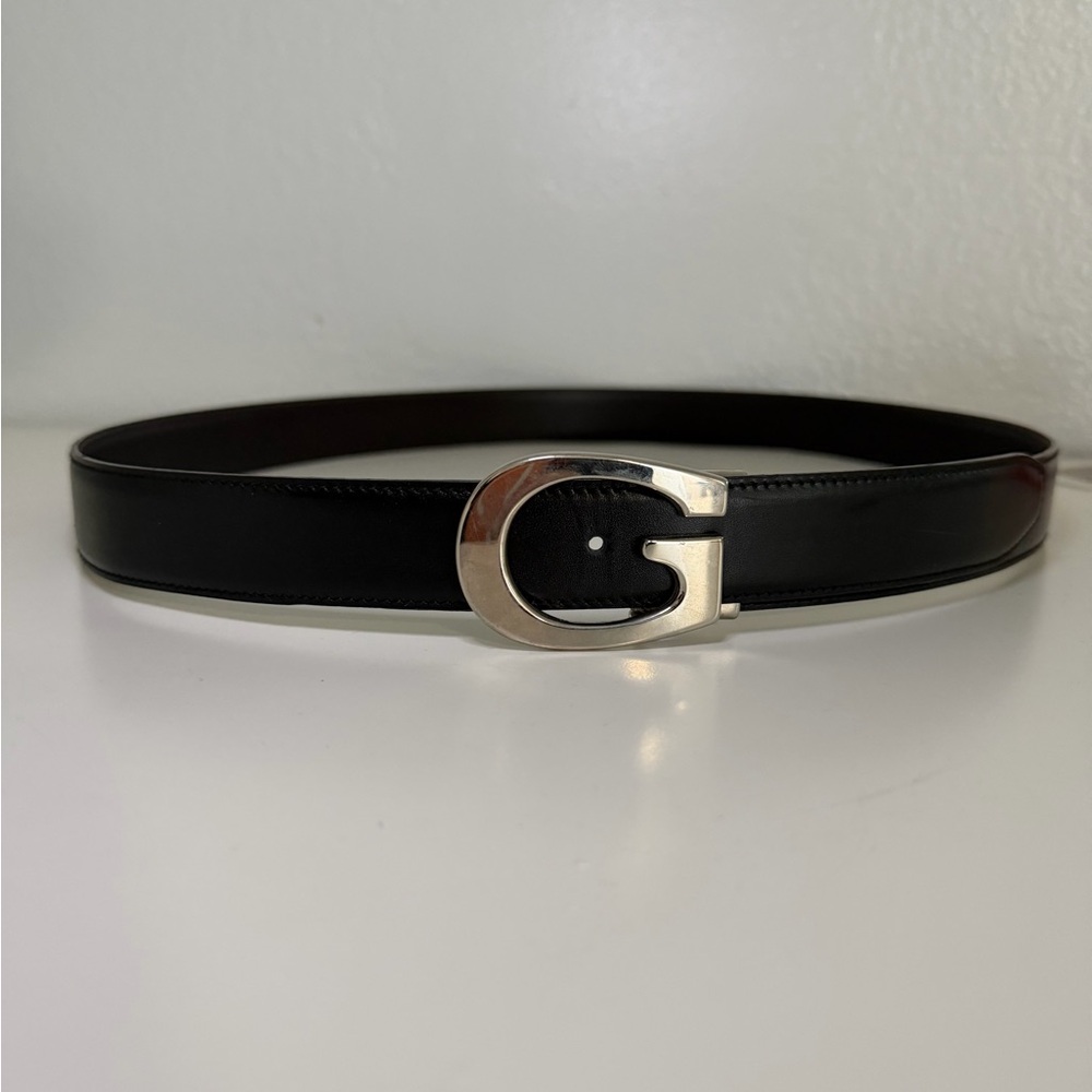 Gucci Black Leather Belt with Silver Buckle